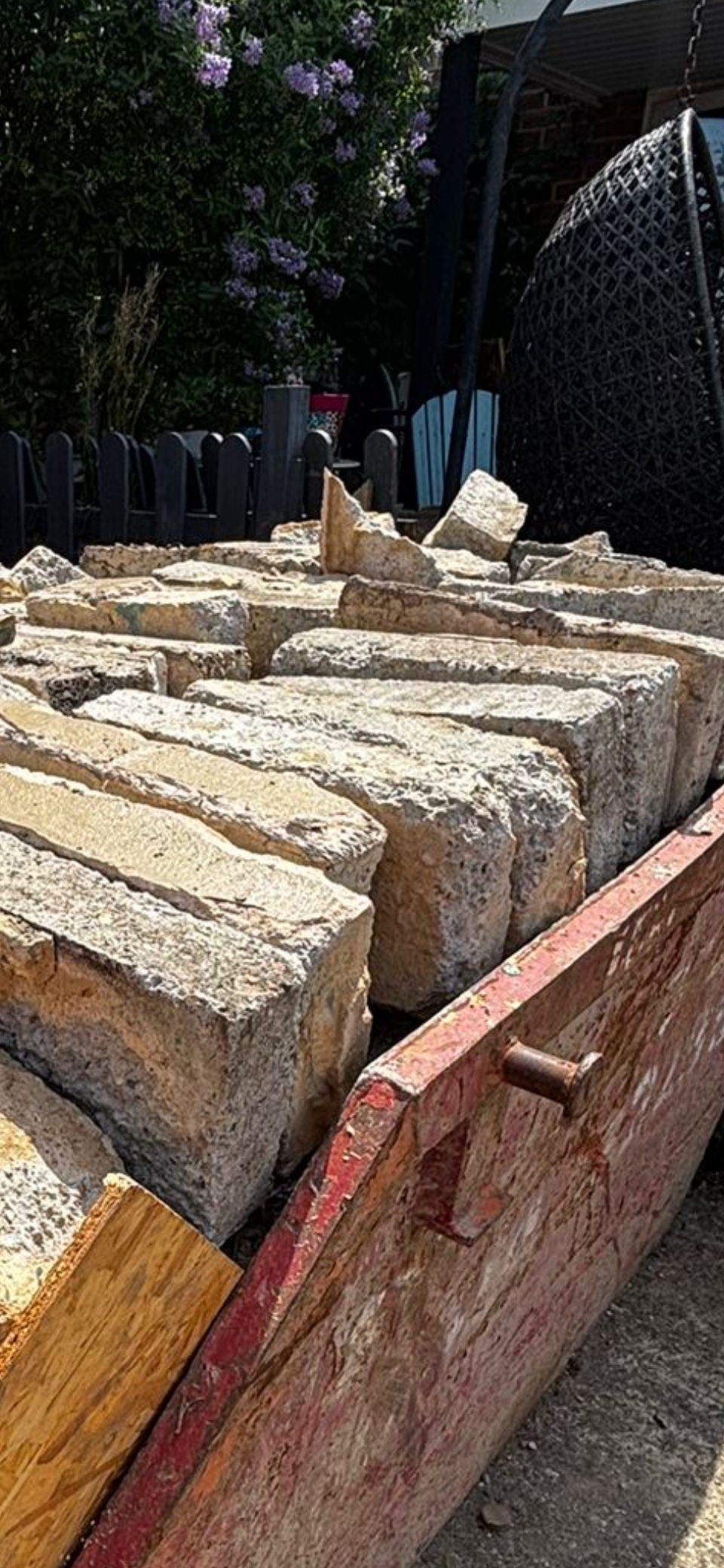 Hardcore concrete blocks in skip